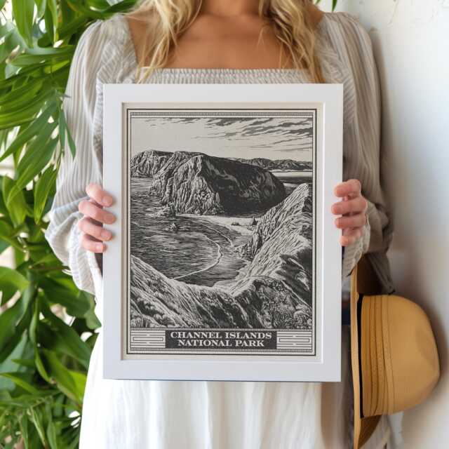 Channel Islands National Park Lithograph Style Print - Vintage California Archival Matte Fine Art Print. Santa Cruz Rosa Island Gift - image 1
