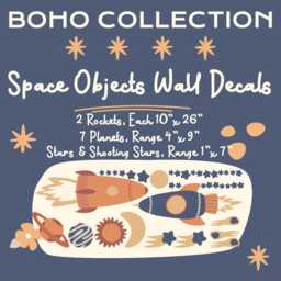 "Boho Space Rocket & Planet Wall Decals - Kids Room Galaxy Stickers, 2 Rockets 10""x26" - thumbnail 4