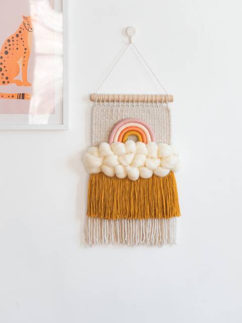 Rainbow Woven Wall Hanging Merino Wool Cloud Nursery Decor, Baby Gift - image 1