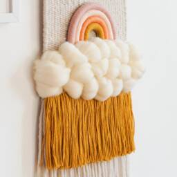 Rainbow Woven Wall Hanging Merino Wool Cloud Nursery Decor, Baby Gift - thumbnail 3