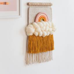 Rainbow Woven Wall Hanging Merino Wool Cloud Nursery Decor, Baby Gift - thumbnail 2