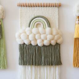 Rainbow Woven Wall Hanging Merino Wool Cloud Nursery Decor, Baby Gift - thumbnail 4