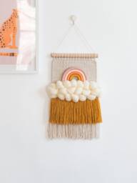 Rainbow Woven Wall Hanging Merino Wool Cloud Nursery Decor, Baby Gift