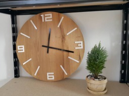 Large Wall Clock, Rustic Oak Natural Wood, White Numbers Gloss, Wood Wood Clock 19