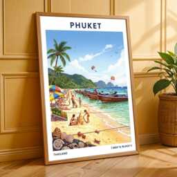 Phuket Beach Scene Poster Vintage Tropical Travel Gouache Art - thumbnail 3