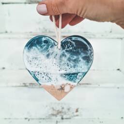 Azure Resin Ocean Hearts, Gifts For Her, Heart, Hanging Beach Wall Art, Epoxy Art - thumbnail 2