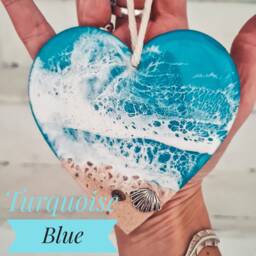 Azure Resin Ocean Hearts, Gifts For Her, Heart, Hanging Beach Wall Art, Epoxy Art - thumbnail 4