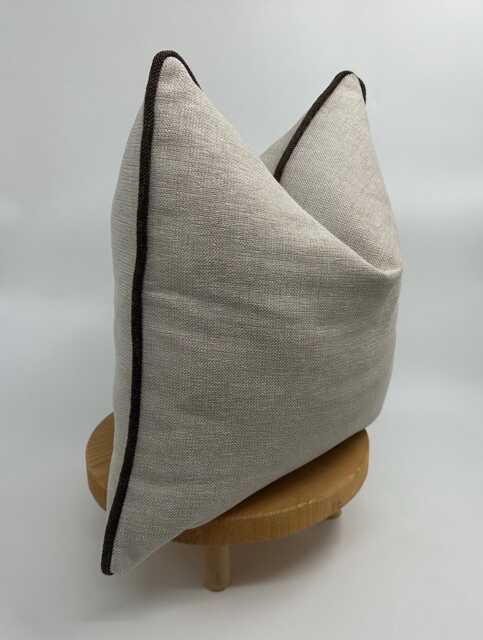 Beige Linen Throw Pillow Cover With Brown Pipping, Oatmeal Color Linen, Beige Pillowcase, Textured Cushion Pllowcase, 20x20 - image 1