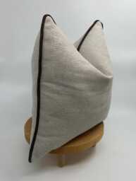 Beige Linen Throw Pillow Cover With Brown Pipping, Oatmeal Color Linen, Beige Pillowcase, Textured Cushion Pllowcase, 20x20 - thumbnail 1