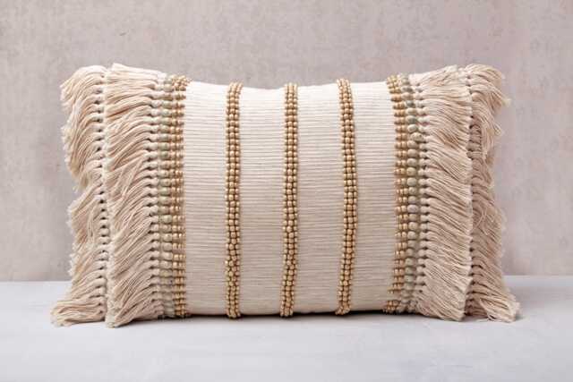 Light Beige Cotton Embroidered Bohemian, Bali Style Pillow Cover, Decorative Handmade Throw Cover, Cover Wlcc015 - image 1