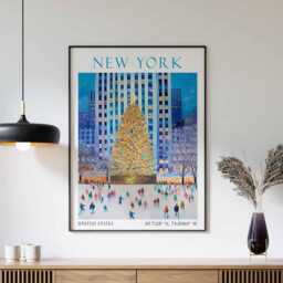 New York Print, Rockerfeller Centre Christmas Tree, New York Poster, Lover, Art, Christmas, Winter - thumbnail 1