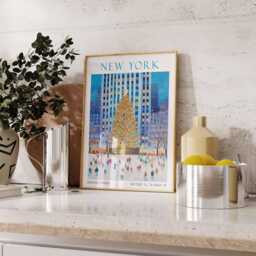New York Print, Rockerfeller Centre Christmas Tree, New York Poster, Lover, Art, Christmas, Winter - thumbnail 2