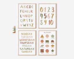 Educational Nursery Prints, Alphabet, Numbers, Shapes, Days - Set Of 4 - thumbnail 1