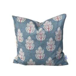 Teal Nordic Leaf Cushion Cover - Botanical Linen Look Pillow Case - thumbnail 2