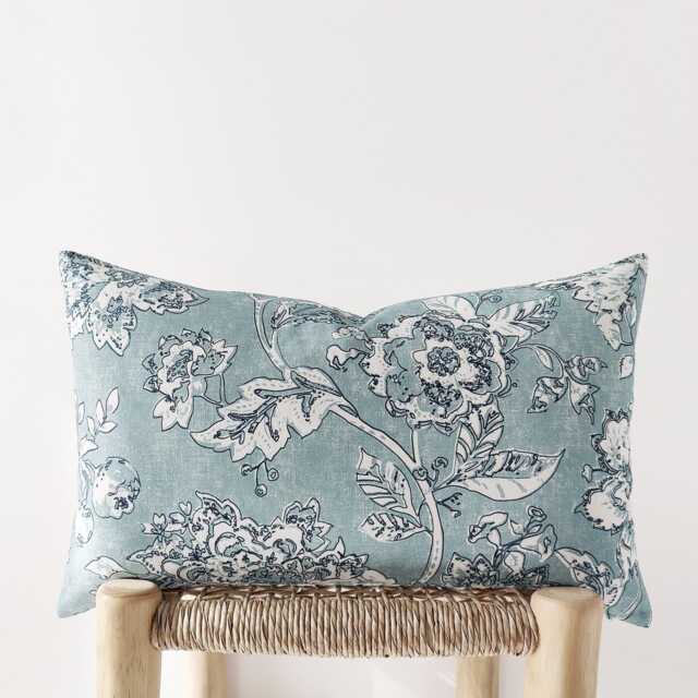 Blue Floral Lumbar Pillow Cover - Printed Organic Cotton Cushion - image 1