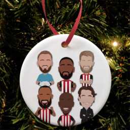 Sale Brentford 2024-25 Christmas Tree Decoration Flat Ceramic Bauble Vector Heroes Choice Of Design Great Gift For Bees Fans - thumbnail 2