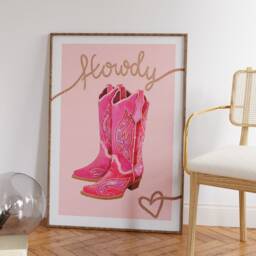 Cowgirl Boots Illustration Art Print , Cowboy Aesthetic, Western, Girl, Pink & Red, Dolly Parton - thumbnail 3