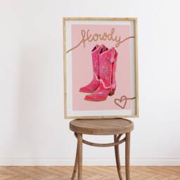 Cowgirl Boots Illustration Art Print , Cowboy Aesthetic, Western, Girl, Pink & Red, Dolly Parton - thumbnail 2
