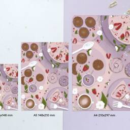 Purple Cute Cafe Art Print - Poster Kawaii Illustration Dreamy Wall Decor Original Drawing - A4 A5 A6 - thumbnail 3