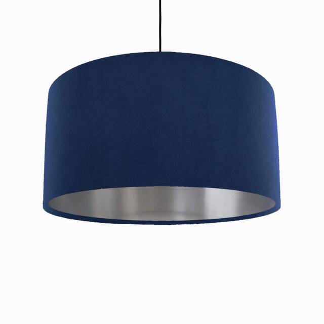 Navy Blue Lampshade in Velvet With Silver Lining, Large Ceiling Lightshade - image 1