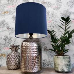 Navy Blue Lampshade in Velvet With Silver Lining, Large Ceiling Lightshade - thumbnail 3