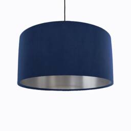 Navy Blue Lampshade in Velvet With Silver Lining, Large Ceiling Lightshade