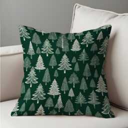 Christmas Cushion Cover With White Pine Tree Pattern, Green Winter Holiday Throw Pillowcase, Scandinavian Decorative Case For Sofa - thumbnail 4