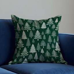 Christmas Cushion Cover With White Pine Tree Pattern, Green Winter Holiday Throw Pillowcase, Scandinavian Decorative Case For Sofa - thumbnail 3