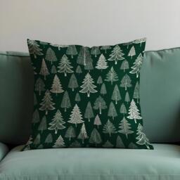 Christmas Cushion Cover With White Pine Tree Pattern, Green Winter Holiday Throw Pillowcase, Scandinavian Decorative Case For Sofa - thumbnail 1