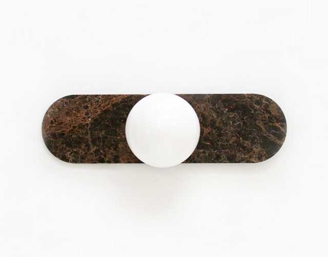Dark Emperador Marble Minimalist Wall Sconce - Opal Glass Globe Flush Mount Vanity Light - image 1