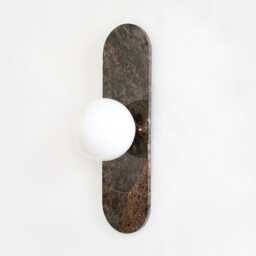 Dark Emperador Marble Minimalist Wall Sconce - Opal Glass Globe Flush Mount Vanity Light - thumbnail 3