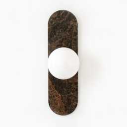 Dark Emperador Marble Minimalist Wall Sconce - Opal Glass Globe Flush Mount Vanity Light - thumbnail 2