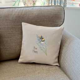 Bee Happy Cushion Cover - Bumble Throw Pillow Linen Style Lover Gift Scatter Cover Only - thumbnail 3