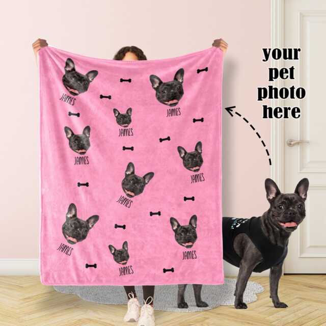 Custom Pet Photos Blanket, Dog Face Body Picture Blanket With Name, Memorial Cat Photo Blanket Cat Gift - image 1