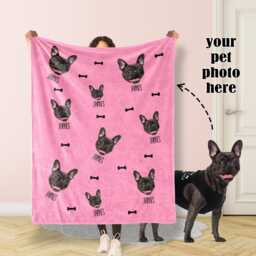 Custom Pet Photos Blanket, Dog Face Body Picture Blanket With Name, Memorial Cat Photo Blanket Cat Gift - thumbnail 1
