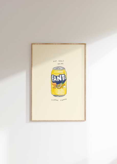Hot Girls Drink Fanta Lemon Wall Print - Summers Day Poster Lover Aesthetic Art Holiday Fizzy