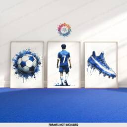 Custom Football Posters - Set Of 3 Prints - Boys Bedroom Decor Kids Wall Art Soccer Artwork Personalised Footballer Gifts Blue - thumbnail 2