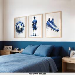 Custom Football Posters - Set Of 3 Prints - Boys Bedroom Decor Kids Wall Art Soccer Artwork Personalised Footballer Gifts Blue - thumbnail 1