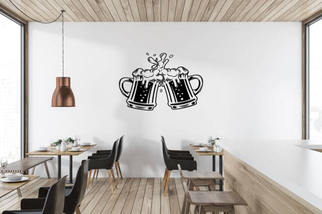 Wall Art Image, Cheering Beer Silhouette, Kitchen Sticker, Vinyl Decal, Modern Transfer - image 1