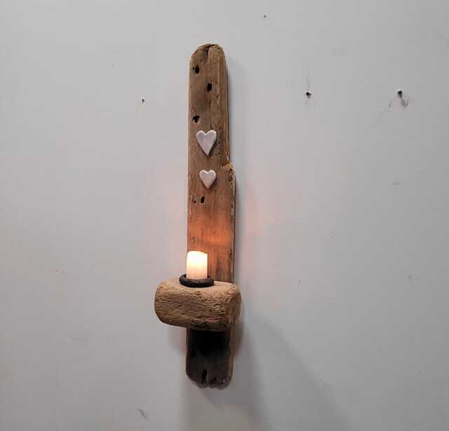 Dorset Driftwood & White Glazed Ceramic Heart Night Light Candle Holder Sconce - image 1