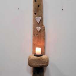Dorset Driftwood & White Glazed Ceramic Heart Night Light Candle Holder Sconce - thumbnail 3
