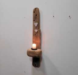 Dorset Driftwood & White Glazed Ceramic Heart Night Light Candle Holder Sconce - thumbnail 1