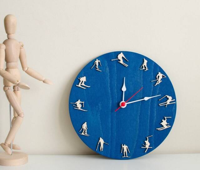 Ski Wood Clock Decor Skier Wall Art Gift For Extreme Sports Lovers Lover Gift Downhill Skiing - image 1