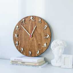 Ski Clock, Nordic Alpine Wall Decor, Skier Gift For Dad Or Boyfriend - thumbnail 3