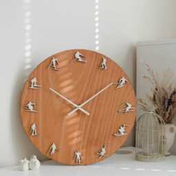 Ski Clock, Nordic Alpine Wall Decor, Skier Gift For Dad Or Boyfriend - thumbnail 4