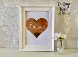 Love Heart Real Foil Print, Valentines Gift, Rose Gold Print Frame, Wedding Decoration, Home Decor New - thumbnail 1