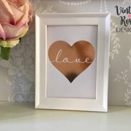 Love Heart Real Foil Print, Valentines Gift, Rose Gold Print Frame, Wedding Decoration, Home Decor New - thumbnail 3