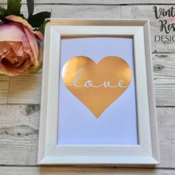 Love Heart Real Foil Print, Valentines Gift, Rose Gold Print Frame, Wedding Decoration, Home Decor New - thumbnail 2