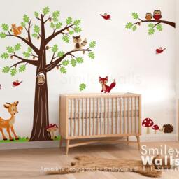 Nursery Wall Decal, Woodland Decal Forest Animals Bambi Deer Owls Squirrels Raccoon Baby Kids Room Art Decor - thumbnail 2