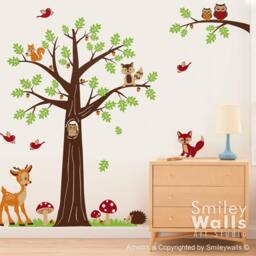 Nursery Wall Decal, Woodland Decal Forest Animals Bambi Deer Owls Squirrels Raccoon Baby Kids Room Art Decor - thumbnail 3